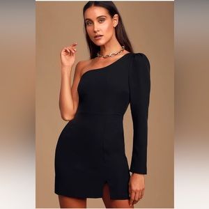 All Is Well Black One-Shoulder Long Sleeve Bodycon Dress Small